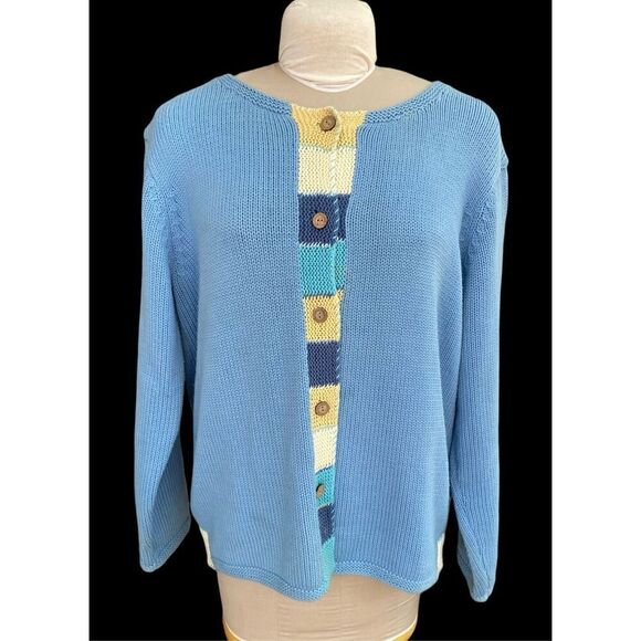 Orvis Women’s Vintage Knit Cardigan Baby Blue w/Color Block Detail Sz.XL Y2K Bix - Picture 2 of 11